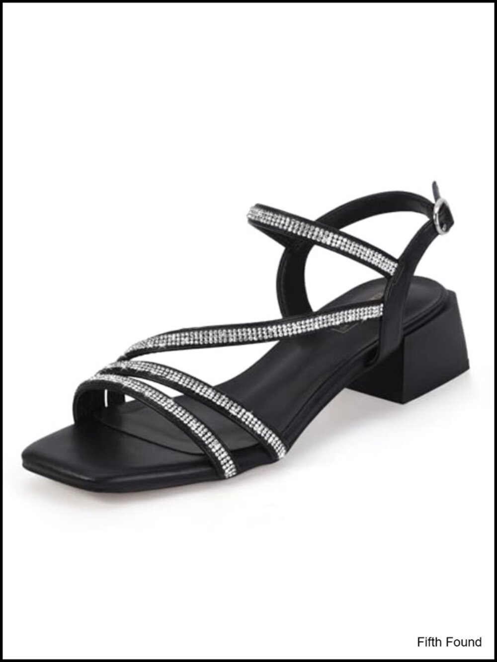 IDIFU Women's Rhinestone Low Heel Strappy Slingback Block Heeled Sandals, Open